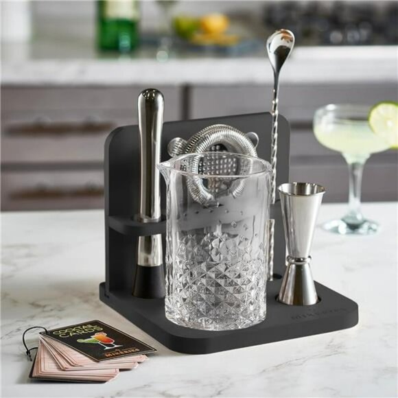 Crystal Cocktail Mixing Glass Set with Bar Tools Bamboo Stand 22 Oz Kit - Picture 2 of 8